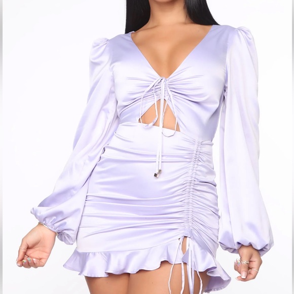 NWT FN All Night Longer Satin Mini Dress in Lilac - Picture 2 of 11